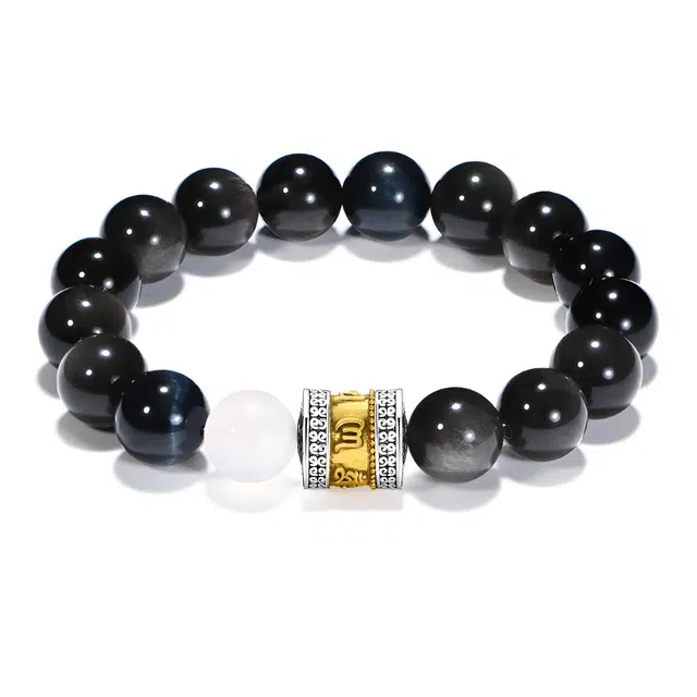 【普陀山官方已过香】 普陀山文创 吉运六字真言纳福复古转运珠新中式国潮轻奢招财进宝高级感#好运 黑曜石 手串 男女同款情侣款