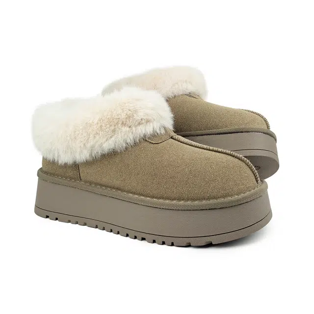 拉夏贝尔 减震增高 牛皮绒 加绒舒适 短筒 雪地靴 女款 米色