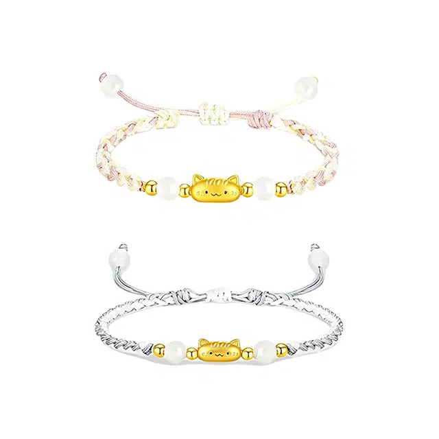 【999足金】 金恒禧 法棍猫手绳 小清新显白日常出勤佩戴 足银纯银 黄金手链 男女同款情侣款