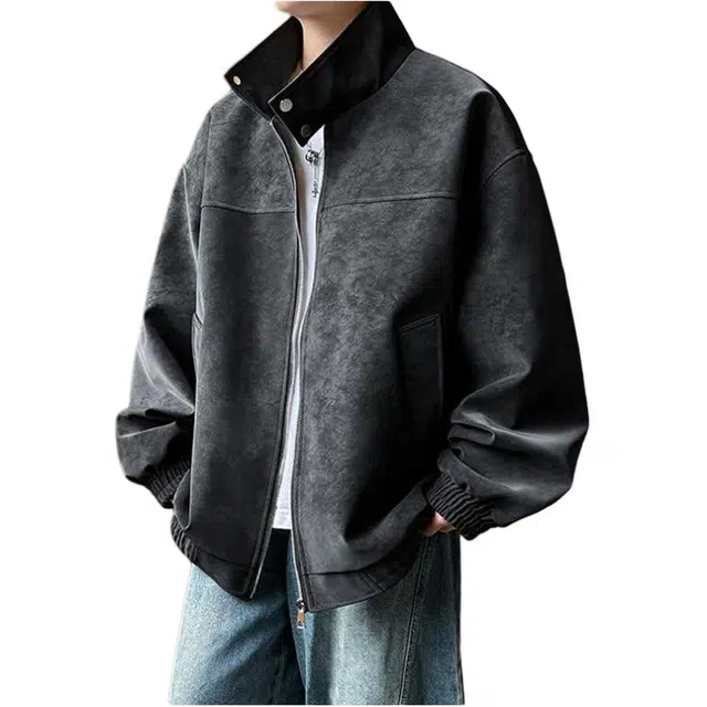 宝米卡 立领宽松复古长袖夹克外套 男女同款