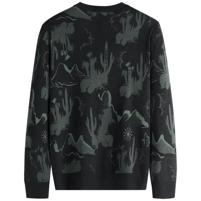 与狼共舞 潮流街头风时尚满身提花羊毛柔软亲肤保暖针织毛衫百搭休闲青年款撞色圆领羊毛衣 男款