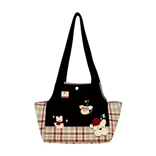 奥松 可爱眠眠西高地背包宠物外出包装拎小型犬出门便携 绒面科技布 单肩包 男女同款情侣款 黑色