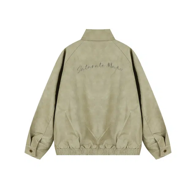 港仔文艺男 美式复古拼接解构工装立领小立扣背面字母刺绣户外运动插肩上衣休闲百搭宽松潮流哈灵顿夹克外套 男女同款