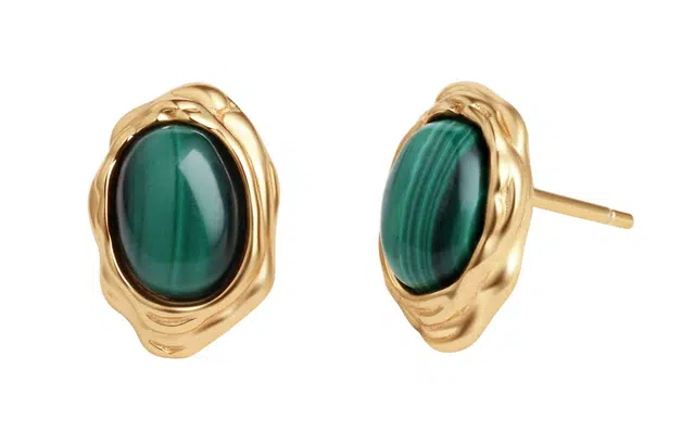 六福珠宝 【时来运转】新中式国潮复古花边耳饰轻奢高级感设计优雅气质显白养耳洞#好运 孔雀石 耳钉 女款