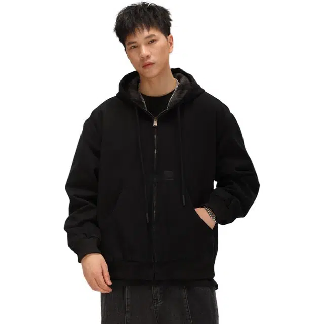 希越 美式复古底特律工装外套秋冬潮牌高街水洗宽松连帽飞行员夹克 男款