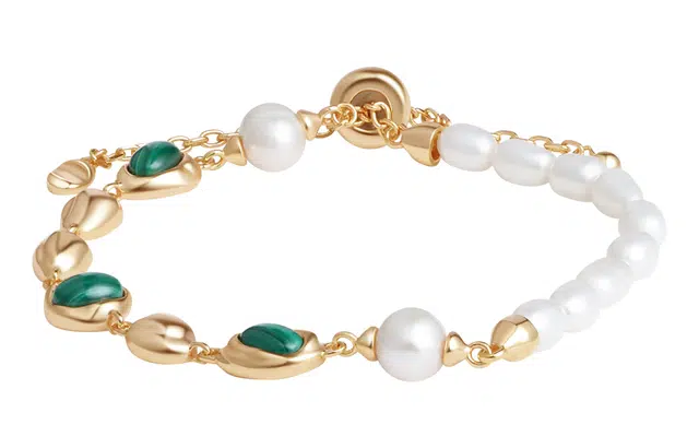 六福珠宝 【法式复古风】小众轻奢手饰经典百搭时尚不规格个性设计感精致优雅浪漫气质可调节#好运 孔雀石 手链 女款