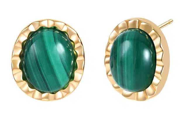 六福珠宝 新中式复古绿色高级感 轻奢精致显气质时来好运精美 孔雀石 耳钉 女款