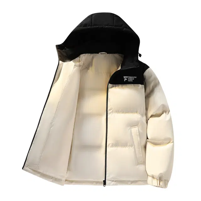 鸭鸭 冬季连帽外套创意字母设计经典基础款百搭保暖潮流时尚休闲户外通勤撞色棉衣羽绒服 男女同款