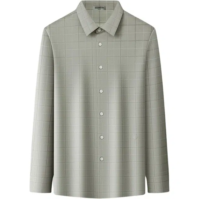 爱登堡 格子尖领纽扣长袖衬衫 男款