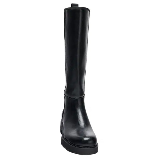 ZARA PU Slip-On High Boots 3cm Black