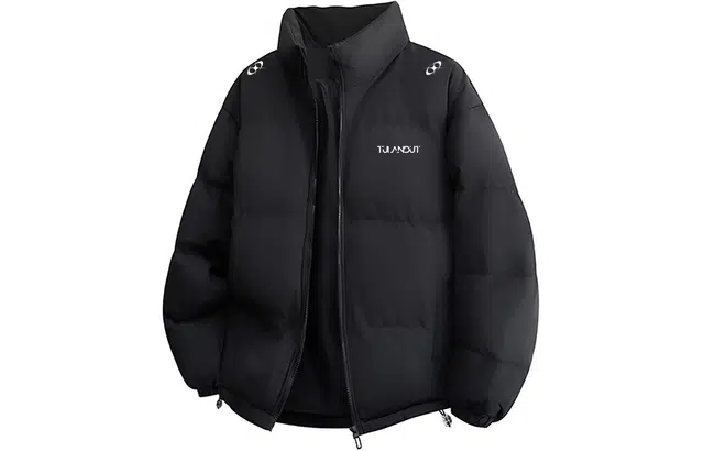 图兰朵 美式复古字母立领纯色时尚潮流百搭休闲面包服加厚舒适保暖防风防寒棉服 男女同款