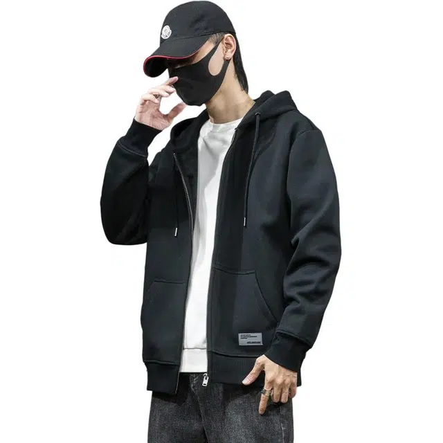 希越 秋冬季连帽拉链开衫潮牌宽松加绒休闲卫衣 男款