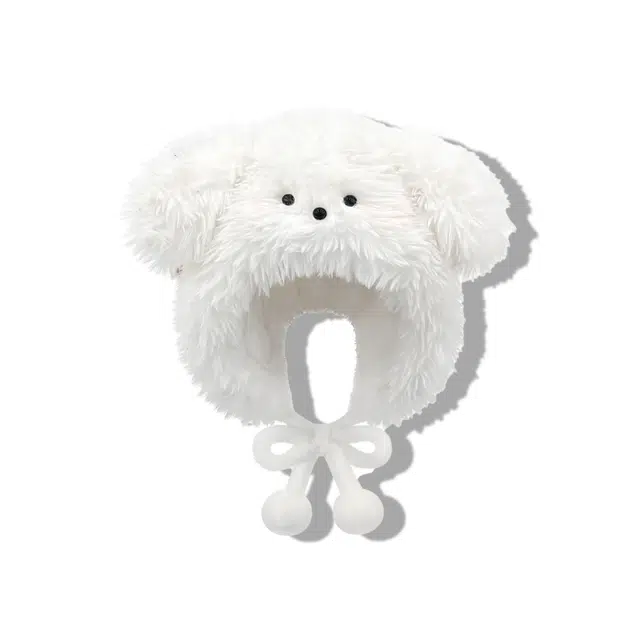 【甜妹必备~通勤百搭】 攸委 可爱卡通腮红小狗毛绒帽子女冬季保暖防寒显脸小 涤纶 时尚创意学生护耳套头绒线帽雷锋帽 男女同款情侣款