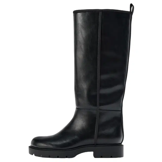 ZARA PU Slip-On High Boots 3cm Black