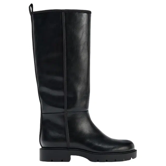 ZARA PU Slip-On High Boots 3cm Black