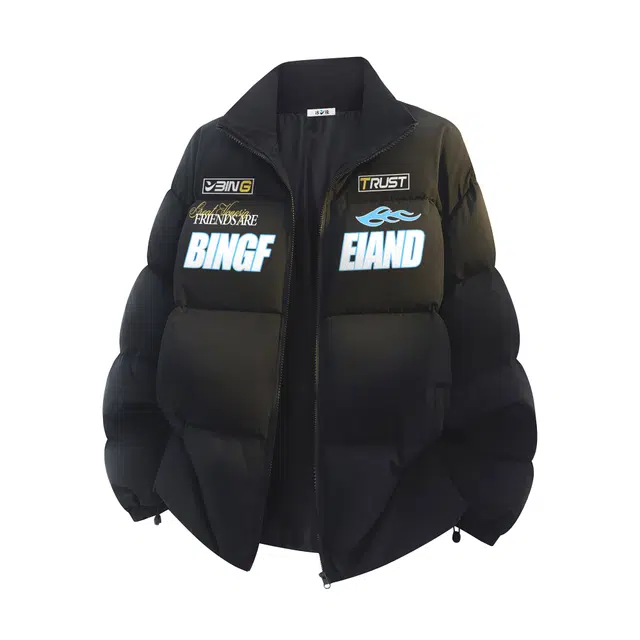 冰飞 美式复古轻奢高颜值赛车元素机能风高街拼接潮流宽松休闲飞行员棉衣外套立领加厚棉袄子保暖秋冬百搭无性别主义面包棉服 男女同款