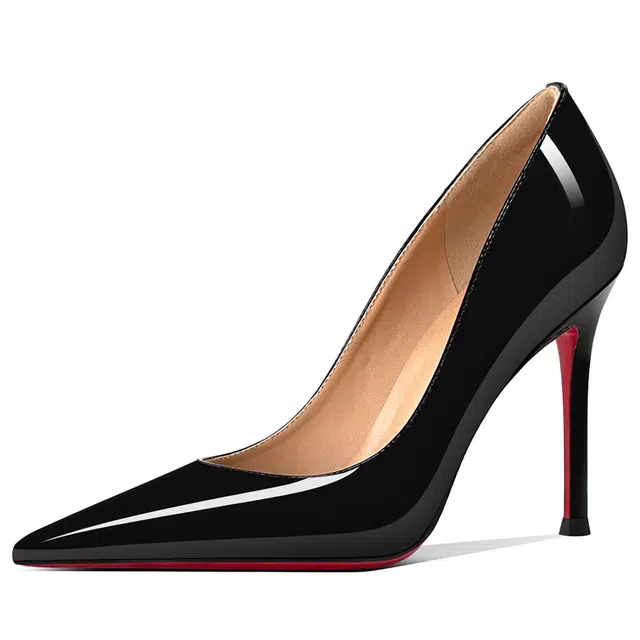 兰缪 亮面皮 气质红底尖头性感百搭气质 细跟 高跟鞋 女 黑色