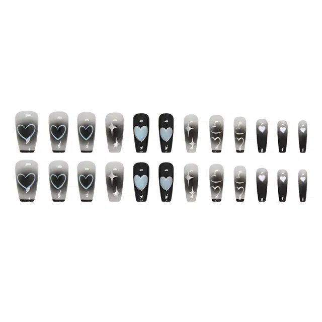 馨枕居 爱心银色  穿戴甲 梯型黑色晕染