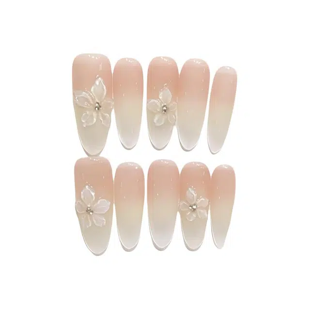 几多萌 穿戴甲高级感夏季冰透 冰花美甲成品显白假指甲贴片可拆卸  椭圆长款裸色渐变 纯欲