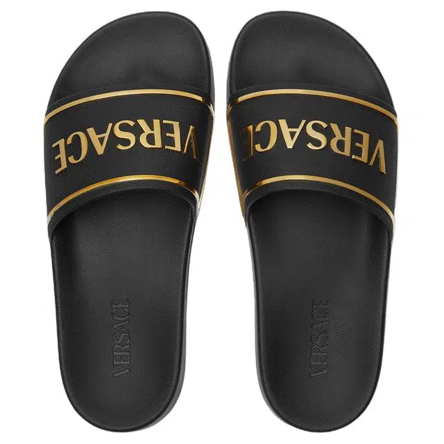 范思哲 徽标印花一字拖鞋 男款 黑金