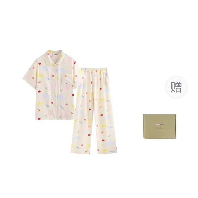 侘町 大象积木乐园可爱清新柔软透气亲肤纯棉日常休闲睡衣礼盒 女款