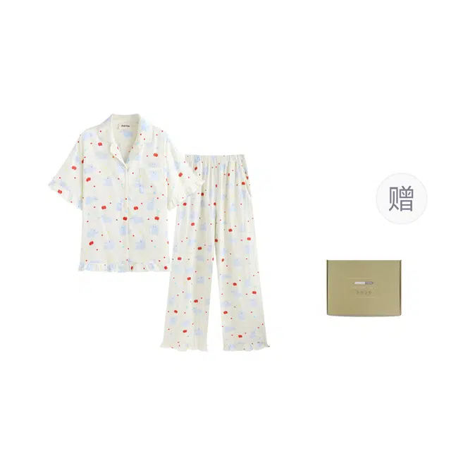 侘町 苹果大象可爱清新柔软透气亲肤睡衣礼盒 女款