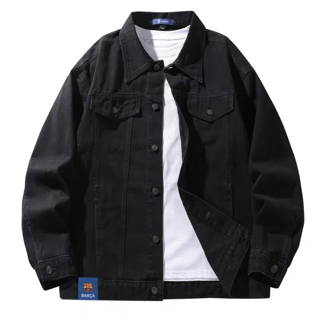 巴塞罗那足球俱乐部 美式高街复古水洗做旧学院风单排扣宽松百搭休闲工装夹克牛仔外套 男女同款