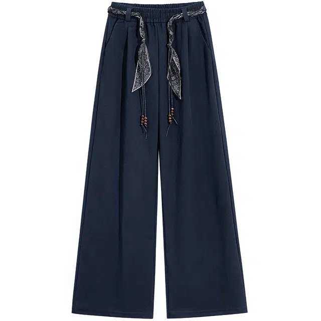 丝柏舍 宽松款简约纯色长款阔腿松紧高腰气质遮肉休闲裤 女款