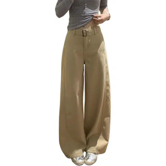 如续 阔腿设计高腰宽松垂感休闲显瘦拖地裤牛仔裤 女款