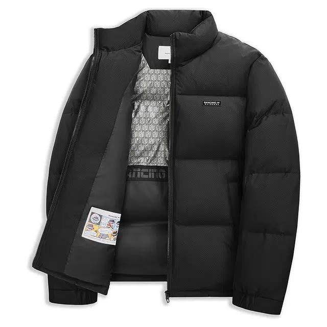 与狼共舞 石墨烯背暖科技高时尚肌理提花立领纯色简约宽松面包羽绒服 男款