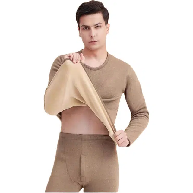 棉基因 加绒巨厚超柔贴肤舒适防风锁温零下简约百搭打底内衣保暖套装 男款