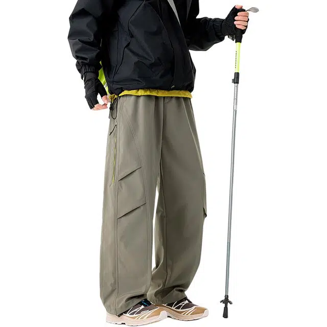 赛瀚 高街工装休闲裤男款春秋百搭舒适亲肤显瘦显高男装宽松户外防水防风登山裤青少年抽褶设计感抽绳松紧腰通勤外穿男裤 男女同款