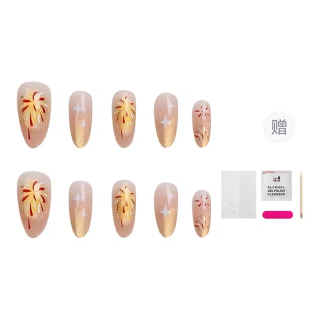 嘉比兔 璀璨烟花可拆卸式  穿戴甲 杏仁纯色晕染 新中式