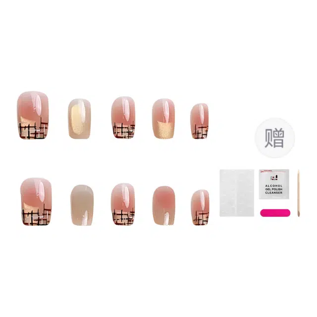 嘉比兔 法式指尖豹纹可拆卸  穿戴甲 短梯纯色跳色 新中式