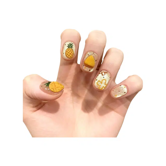 奥兰诺 夏季菠萝甜甜猫眼穿戴甲高级感穿戴甲甲片成品美甲贴片指甲片  短款浅色渐变 可爱