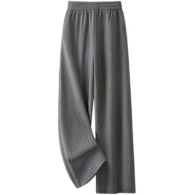 丝柏舍 简约风抽绳长款阔腿裤松紧腰微弹高腰口袋休闲裤 女款