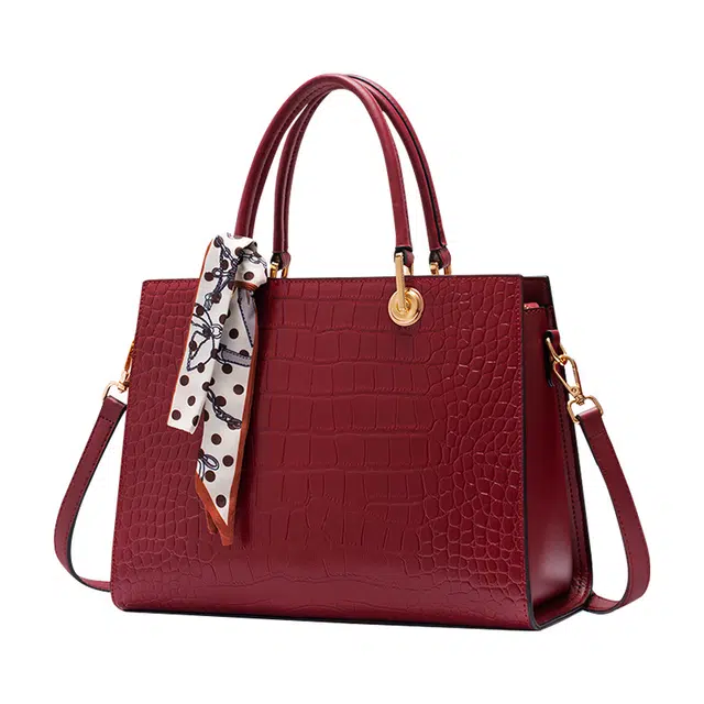 老人头 小众质感休闲简约日常通勤时尚百搭高颜值 牛剖层革拼合成革 手提单肩斜挎包 大号 女 红色