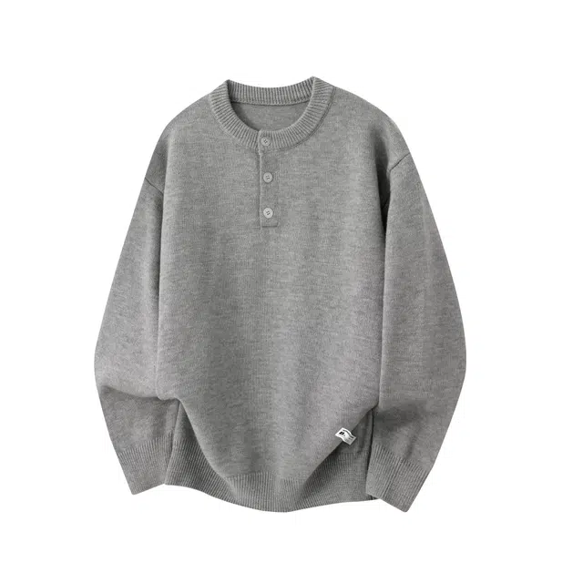 颂希尔 式复古高级感简约经典款亨利领中性套头宽松韩版慵懒风帅气休闲日常时尚百搭舒适亲肤针织衫 男女同款