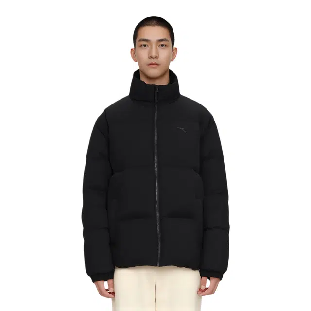 超级安踏 简约百搭冬季保暖防泼水羽绒服 男款 基础黑