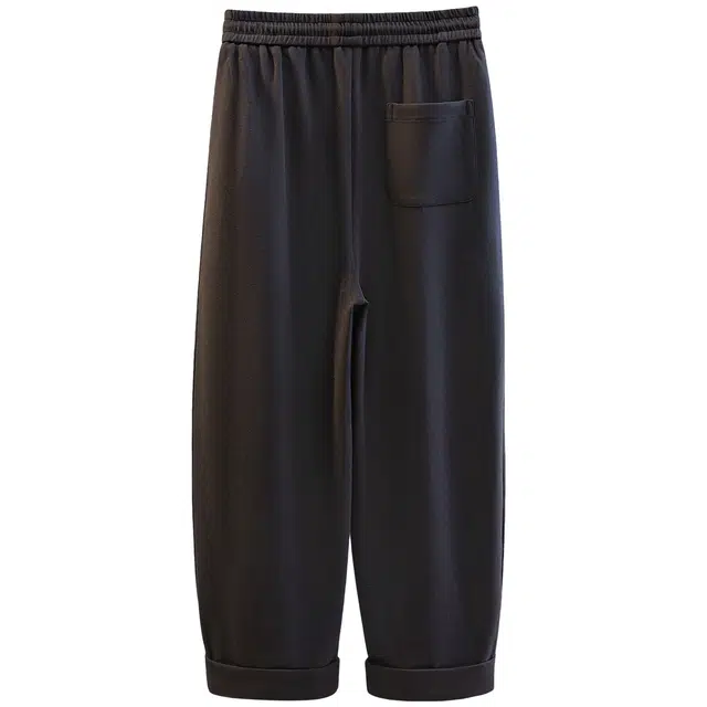 丝柏舍 翻边撞色抽绳松紧高腰九分宽松款小个子简约休闲裤 女款