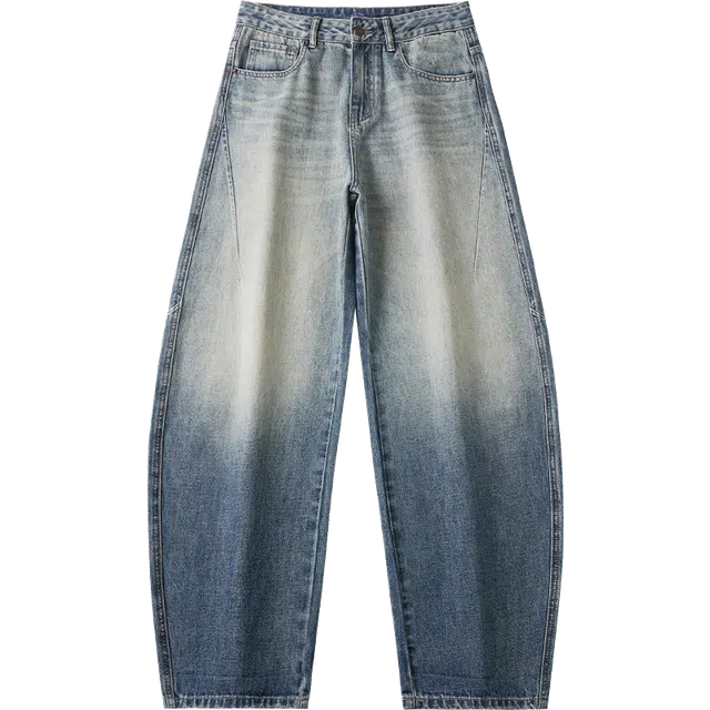隐狼世家 美式复古水洗阔腿直筒宽松工装百搭裤子牛仔裤 男款