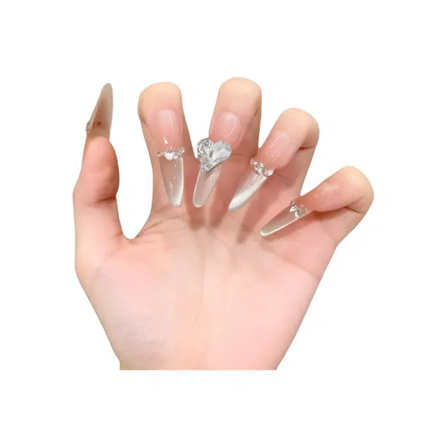 嘉比兔 手工穿戴甲高级感白月光猫眼法式闪钻美甲甲片纯欲风指甲  杏仁浅色晕染 纯欲