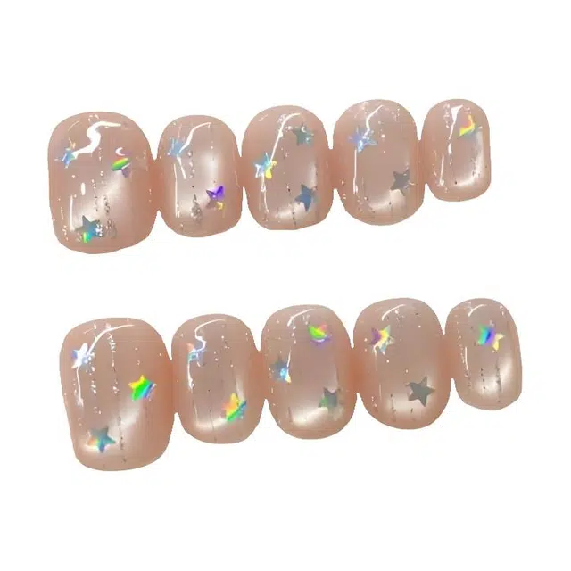 计轩 许愿手工显白  穿戴甲 方型裸粉色晕染 猫眼