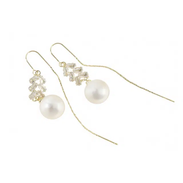 澜耀 金缕珠芒 几何珍珠流苏 轻奢气质 铜合金 锆石 耳环 女款