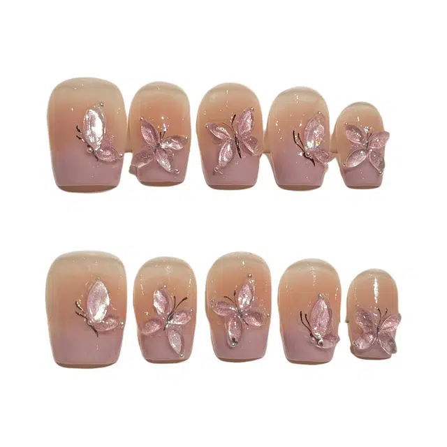 轻迎 法式显白短款蝴蝶  穿戴甲 短梯纯色晕染 猫眼