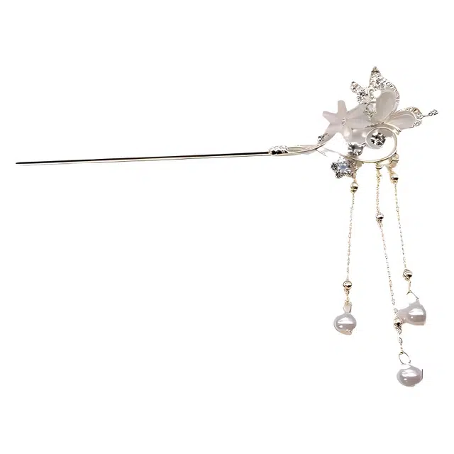 【蝶恋花】 指尖瑰宝 古风古典国潮文艺花朵蝴蝶流苏新中式盘发汉服旗袍经典百搭 镀银 发簪 女款