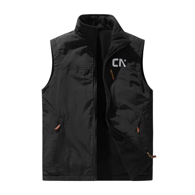 中国航天 美式工装户外纯色基础款简约潮牌百搭宽松休闲运动机能风冬季防寒保暖加厚加绒居家通勤棉服摇粒绒马甲 男女同款