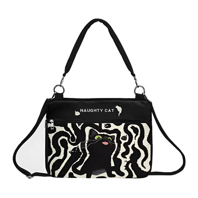 奥松 酷酷黑包外出包笔记本电脑包高颜值平板小众 绒面科技布 单肩斜挎手提包 常规 女款 黑色