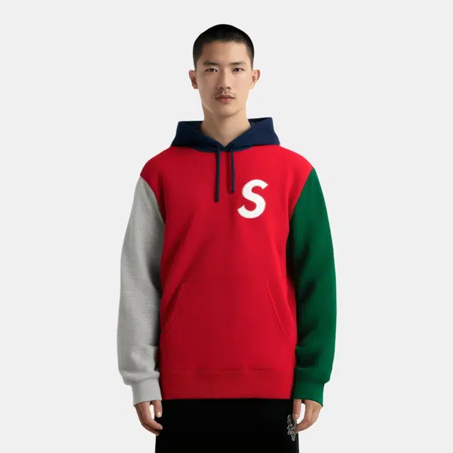 Supreme SS19 S Logo Colorblocked Hooded Sweatshirt Red S