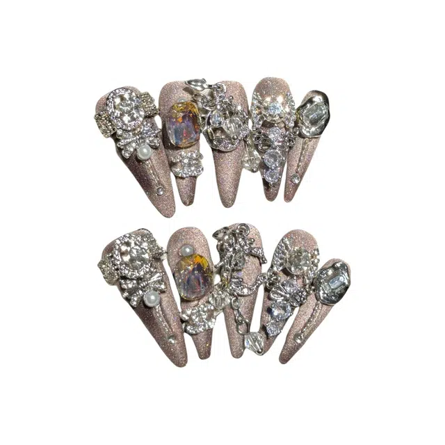 轻迎 满天星魔镜猫眼 纯手工钻满奢华  穿戴甲 尖型纯色跳色